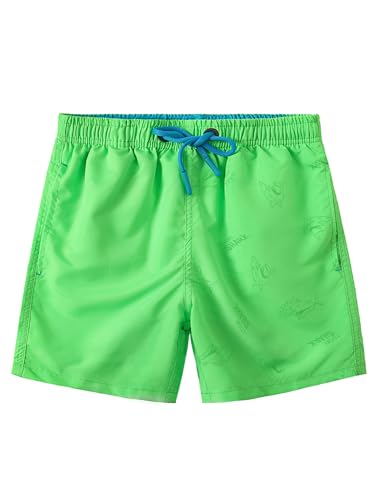 SERENYOU Jungen Boardshorts Kinder Musterwechsel Badeshorts Elastische Taille Badehose Jungs Schnell Trocknende Strand Shorts mit Netzfutter Hai Neongrün 9-10 Jahre von SERENYOU