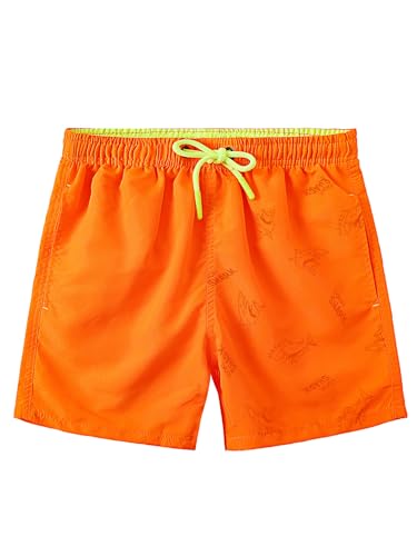 SERENYOU Jungen Boardshorts Kinder Musterwechsel Badeshorts Elastische Taille Badehose Jungs Schnell Trocknende Strand Shorts mit Netzfutter Hai Neonorange 11-12 Jahre von SERENYOU