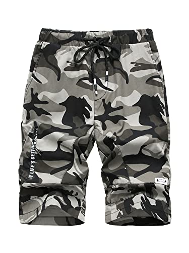 SERENYOU Jungen Camouflage Shorts Kinder Camo Kurze Hosen Jungs Military Army Print Sport Sommer Bermuda Sweatshorts Schwarze Tarnung 164-170 von SERENYOU