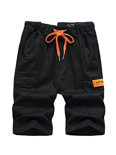 SERENYOU Jungen Cargo Shorts Kinder Kurze Hosen Elastische Sweatshorts Jungs Cargoshorts Sommer Freizeithose Schwarz 1 164-170 von SERENYOU