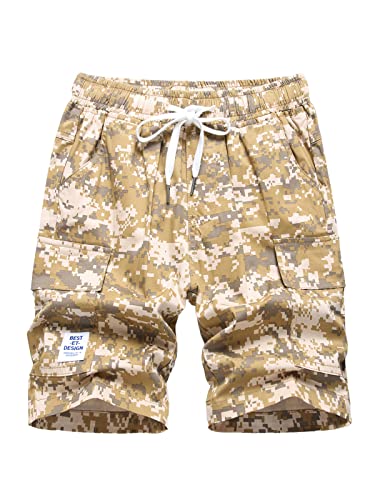 SERENYOU Jungen Cargo Shorts Kinder Kurze Hosen Elastische Sweatshorts Jungs Cargoshorts Sommer Freizeithose Wüsten Tarnung 134-140 von SERENYOU