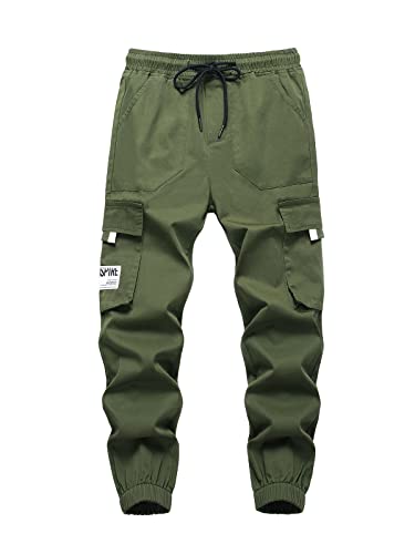 SERENYOU Kinder Cargo Hose Jungen Cargohose Jugendliche Freizeithose Jungs Jogginghose mit Elastischem Bund Armeegrün 122-128 von SERENYOU