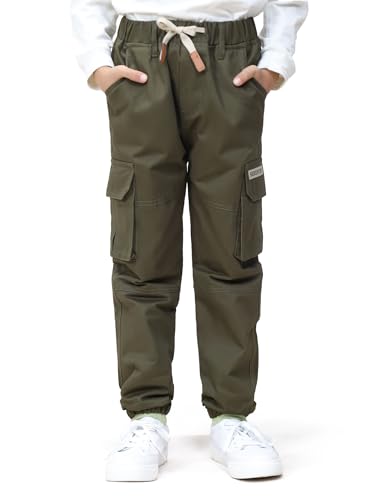 SERENYOU Jungen Cargohose Kinder Cargo Hose Jugendliche Freizeithose Jungs Jogginghose mit Elastischem Bund Armeegrün 152-158/Größe: 160 von SERENYOU
