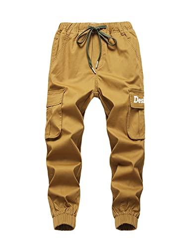 SERENYOU Jungen Cargohose Kinder Cargo Hose Jugendliche Freizeithose Jungs Jogginghose mit Elastischem Bund Braun 134-140 von SERENYOU