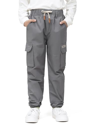 SERENYOU Jungen Cargohose Kinder Cargo Hose Jugendliche Freizeithose Jungs Jogginghose mit Elastischem Bund Grau 122-128/Größe: 130 von SERENYOU