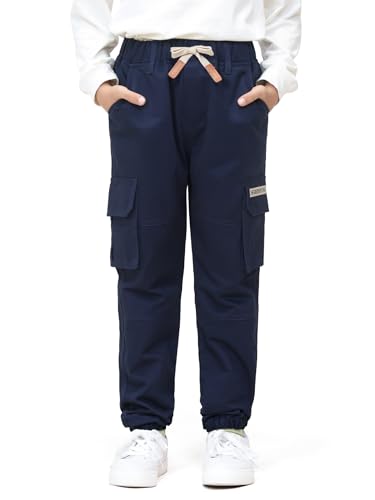 SERENYOU Jungen Cargohose Kinder Cargo Hose Jugendliche Freizeithose Jungs Jogginghose mit Elastischem Bund Marine 146-152/Größe: 150 von SERENYOU