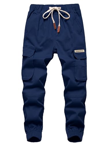 SERENYOU Jungen Cargohose Kinder Cargo Hose Jugendliche Freizeithose Jungs Jogginghose mit Elastischem Bund Marine 164-170/Größe: 170 von SERENYOU