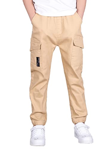 SERENYOU Jungen Cargohose Kinder Cargo Jogginghose Jugendliche Freizeithose Jungs Schlupfhosen Gelb 130 von SERENYOU