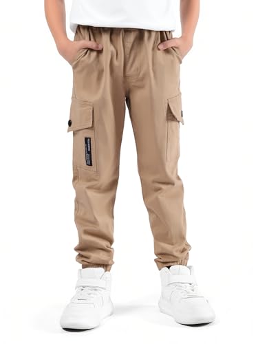 SERENYOU Jungen Cargohose Kinder Cargo Jogginghose Jugendliche Freizeithose Jungs Schlupfhosen Gelb 160 von SERENYOU