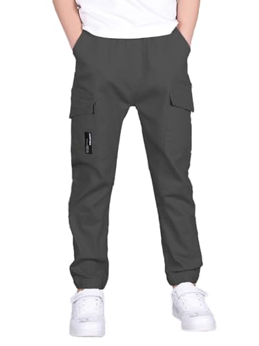 SERENYOU Jungen Cargohose Kinder Cargo Jogginghose Jugendliche Freizeithose Jungs Schlupfhosen Grau 130 von SERENYOU