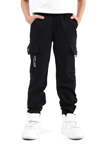 SERENYOU Jungen Cargohose Kinder Cargo Jogginghose Jugendliche Freizeithose Jungs Schlupfhosen Schwarz 140 von SERENYOU