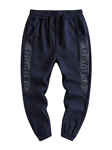 SERENYOU Jungen Gefütterte Jogginghose Kinder Sweathose Thermo Hose Jungs Winter Thermohose Dunkelblau 164-170 von SERENYOU