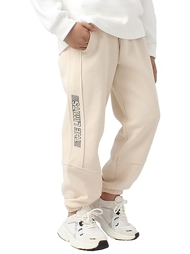 SERENYOU Jungen Jogginghose Hose Freizeit Joggers Kinder Sports Sweathose mit reflektierendem Grafikprint Beige 120 von SERENYOU