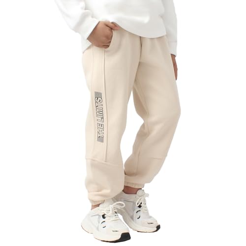 SERENYOU Jungen Jogginghose Hose Freizeit Joggers Kinder Sports Sweathose mit reflektierendem Grafikprint Beige 160 von SERENYOU