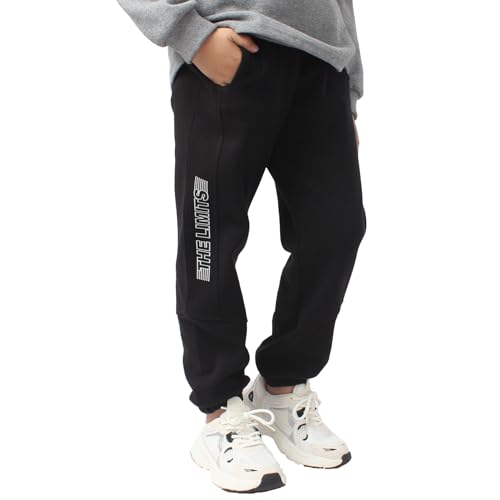SERENYOU Jungen Jogginghose Hose Freizeit Joggers Kinder Sports Sweathose mit reflektierendem Grafikprint Schwarz 130 von SERENYOU