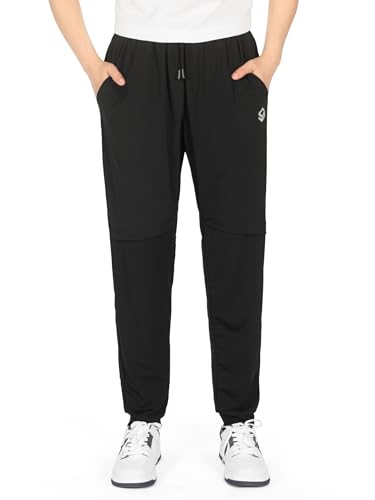 SERENYOU Jungen Jogginghose Sommer Outdoor Leicht Schnelltrocknend Trainingshose Leicht Sweathose Schwarz 158-164 (Herstellergröße 160) von SERENYOU