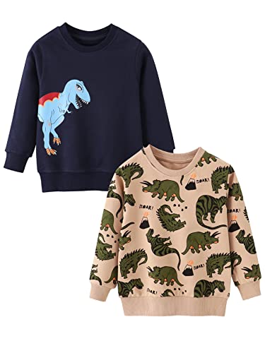 SERENYOU Jungen Sweatshirt Rundhalsausschnitt Pullover Kinder Baumwolle Langarm Jumper 2er Pack 122 Stil 5 von SERENYOU