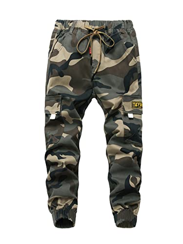 SERENYOU Jungen Tarnung Cargohose Jugendliche Camo Cargo Hose Kinder Camouflage Gummibund Militärhosen mit Multie-Taschen Stil 1 164-170 von SERENYOU