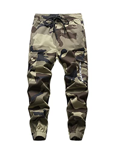 SERENYOU Jungen Tarnung Cargohose Jugendliche Camo Cargo Hose Kinder Camouflage Gummibund Militärhosen mit Multie-Taschen Stil 3 146-152 von SERENYOU