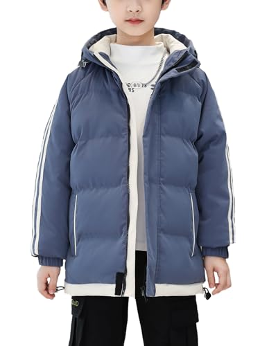 SERENYOU Jungen Winterjacke Kinder Verdickt Kapuzenparka Warm Puffy Blouson Blau 170 von SERENYOU