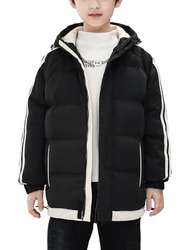 SERENYOU Jungen Winterjacke Kinder Verdickt Kapuzenparka Warm Puffy Blouson Schwarz 170 von SERENYOU