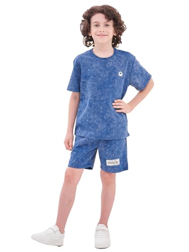 SERENYOU Kinder Batikmuster T Shirt Kurze Hosen Jungen Sommerbekleidungsset Kurzarm Sportanzug Blau 120 von SERENYOU