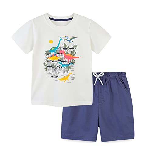 SERENYOU Kinder Kurz Ärmel T-Shirt und Kurze Hose Set Jungen Sommer Baumwolle Zweiteiler Bekleidungsset Dinosaurier 110 von SERENYOU