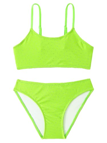 SERENYOU Mädchen Badeanzug Zweiteiliger Bikini Sets Verstellbare Träger Bademode Grün 122-128, Größe 5-6 von SERENYOU
