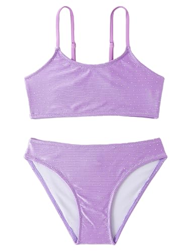 SERENYOU Mädchen Badeanzug Zweiteiliger Bikini Sets Verstellbare Träger Bademode Lila 122-128, Größe 5-6 von SERENYOU