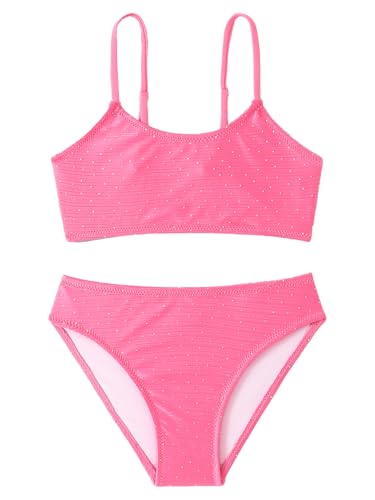 SERENYOU Mädchen Badeanzug Zweiteiliger Bikini Sets Verstellbare Träger Bademode Rosa 110-116, Größe 3-4 von SERENYOU