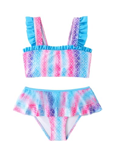 SERENYOU Mädchen Bikini Set Rüschen Bustier Bikinislip Meerjungfrau Zweiteiliger Badeanzug 128-134 Stil 1 (Herstellergröße 7-8) von SERENYOU