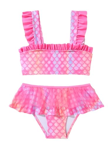 SERENYOU Mädchen Bikini Set Rüschen Bustier Bikinislip Meerjungfrau Zweiteiliger Badeanzug Rosa 122-128 (Herstellergröße 5-6) von SERENYOU