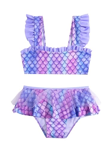 SERENYOU Mädchen Bikini Set Rüschen Bustier Bikinislip Meerjungfrau Zweiteiliger Badeanzug Violett 110-116 (Herstellergröße 3-4) von SERENYOU