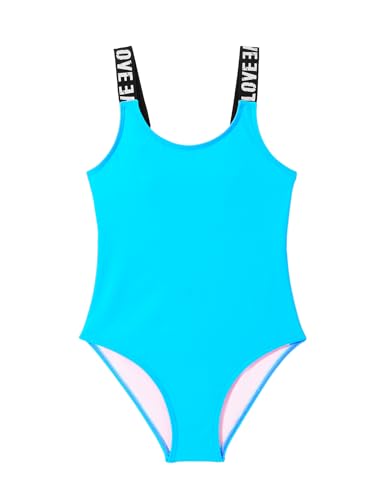 SERENYOU Mädchen Einteiliger Badeanzug Sommer Bademode Verstellbare Schultergurte Schwimmanzug Blau 152-158, Größe 11-12 von SERENYOU