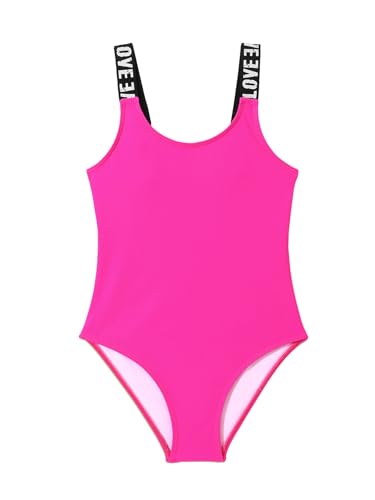 SERENYOU Mädchen Einteiliger Badeanzug Sommer Bademode Verstellbare Schultergurte Schwimmanzug Heißes Rosa 128-134, Größe 7-8 von SERENYOU