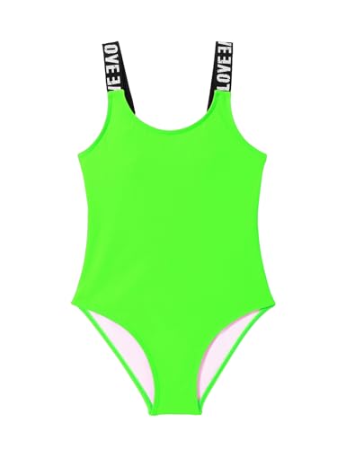 SERENYOU Mädchen Einteiliger Badeanzug Sommer Bademode Verstellbare Schultergurte Schwimmanzug Neon Grün 140-146, Größe 9-10 von SERENYOU