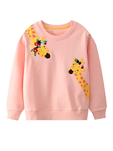SERENYOU Mädchen Sweatshirt Kinder Baumwolle Pullover Cartoon Langarm Top Rundhalsausschnitt Jumper 98 Giraffe von SERENYOU