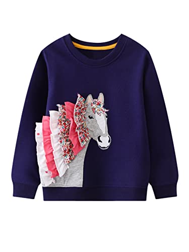 SERENYOU Mädchen Sweatshirt Kinder Baumwolle Pullover Cartoon Langarm Top Rundhalsausschnitt Jumper 98 Pferd von SERENYOU