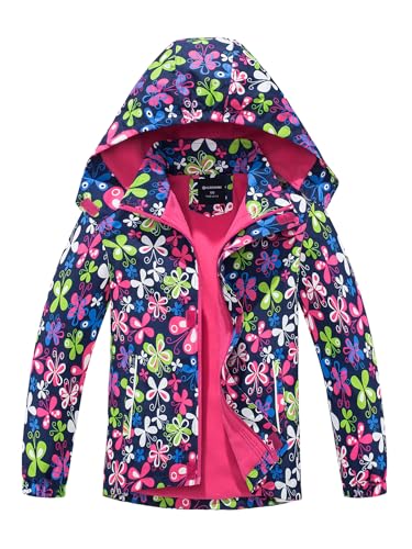 SERENYOU Mädchen Übergangsjacke Gefütterte Regenjacke Kinder Winddicht Warme Matschjacke mit Abtrennbare Kapuze 146-152 (manufacturers's size: 150) Schmetterlinge von SERENYOU