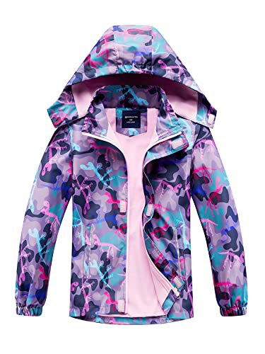 SERENYOU Mädchen Übergangsjacke Gefütterte Regenjacke Kinder Winddicht Warme Matschjacke mit Abtrennbare Kapuze DE:128-134 (manufacturers's size: 130) Stil 3 von SERENYOU