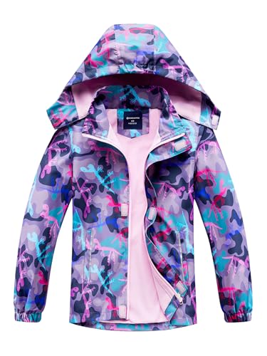 SERENYOU Mädchen Übergangsjacke Gefütterte Regenjacke Kinder Winddicht Warme Matschjacke mit Abtrennbare Kapuze DE:128-134 (manufacturers's size: 130) Stil 3 von SERENYOU