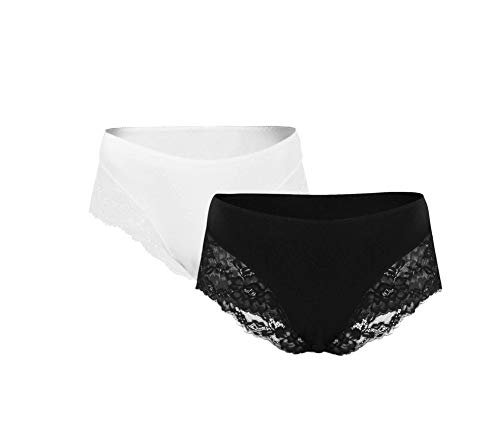 SERGE 2er Pack Maxi Slip high Waist | mit breiter, zarter Spitze | hohe Taille | Unterwäsche Damen, Unterhose | Dessous, Lingerie | Gr. 38-50 (S-XL) | von SERGE