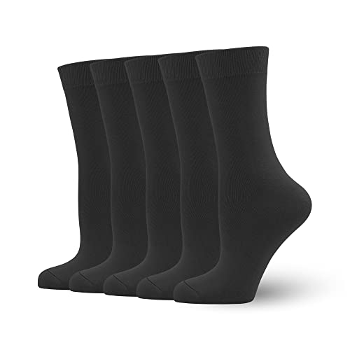 SERISIMPLE Damen Wadensocken Bambus Crew Socke Freizeitkleid Flachnaht Solf Leichte antibakterielle Socke 5 Paar (Schwarz, 35-38) von SERISIMPLE