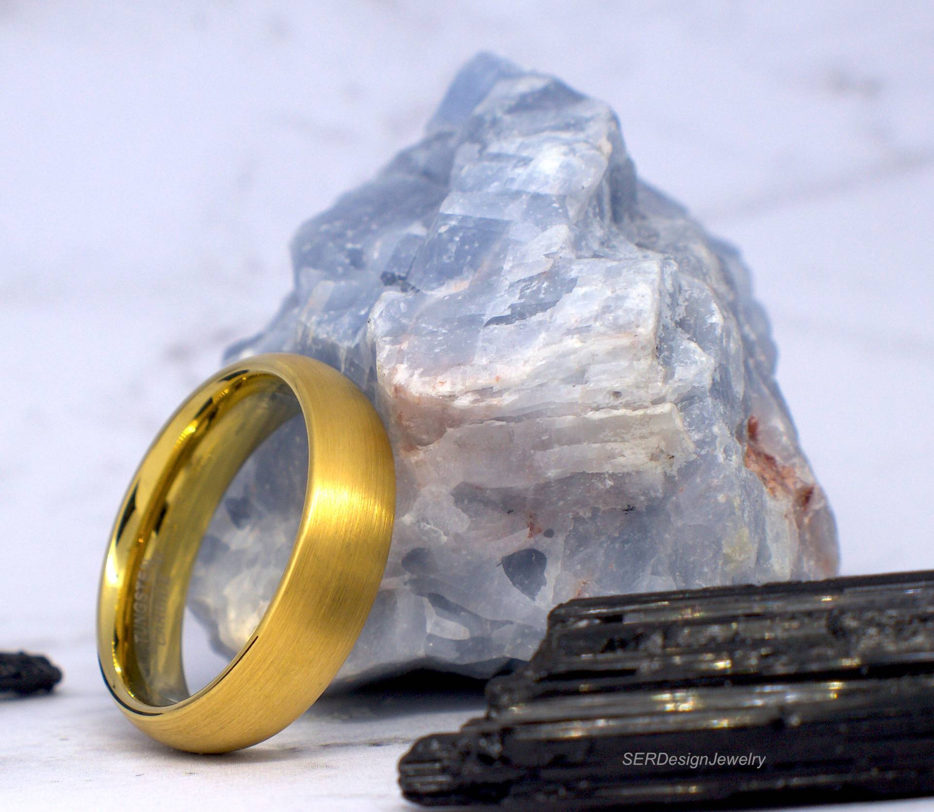 6mm Gebürstet Gold Wolframring Wolfram Ehering Jahrestag Ring Silber Wolframband Goldring von SERJewelryDesign