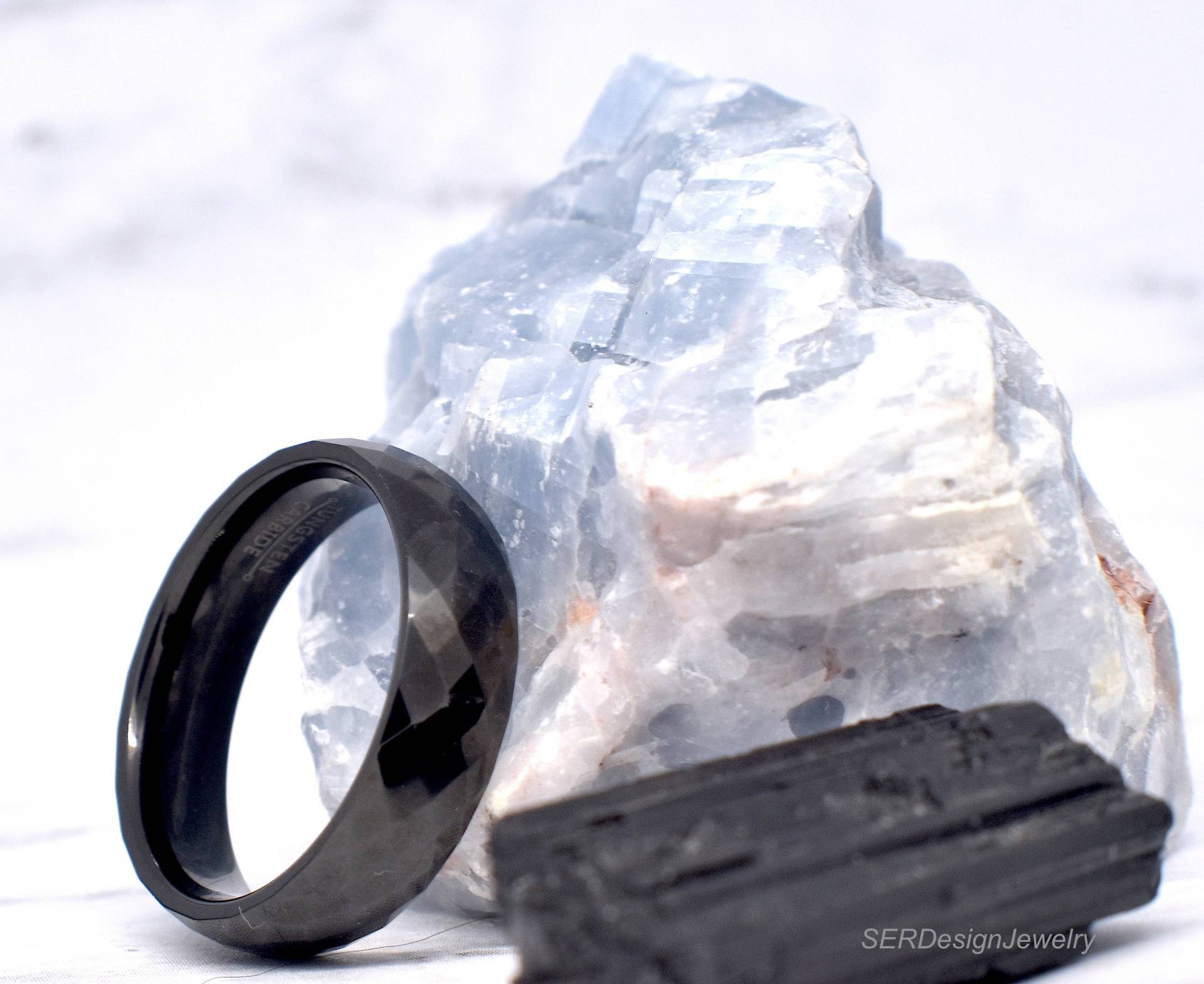 6mm Schwarz Facettierten Poliert Wolfram Ring Ehering Hochzeitsband Jahrestag von SERJewelryDesign