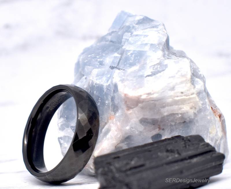 6mm Schwarz Facettierten Poliert Wolfram Ring Ehering Hochzeitsband Jahrestag von SERJewelryDesign