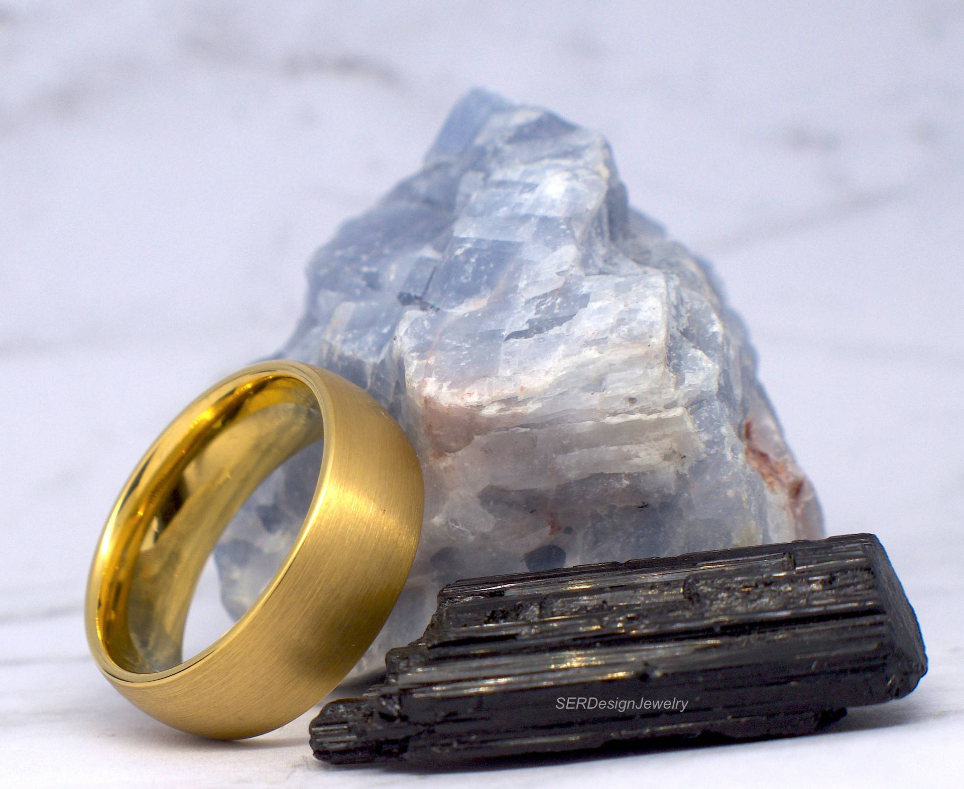 8mm Gebürstet Gold Wolframring Wolfram Ehering Jahrestag Ring Silber Wolframband Goldring von SERJewelryDesign