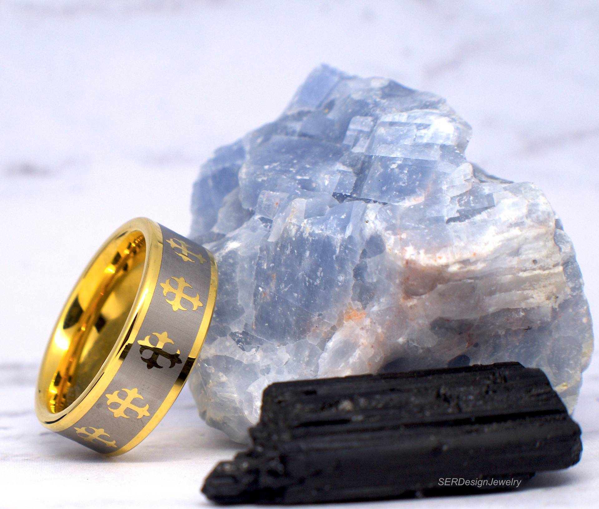 8mm Gold Kreuz Wolframring Wolfram Ehering Jahrestag Ring Silber Wolframband Goldring von SERJewelryDesign