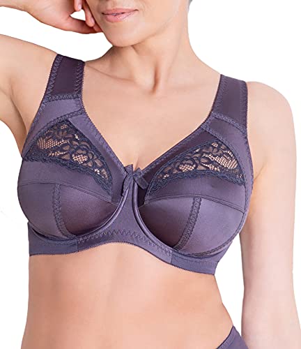 SERMIJA Der Klassische Büstenhalter Soft mit Spitzen, laminiert mit Baumwolle, in großen Größen, mit Bügeln und mit Breiten Trägern, von Serie Honey Lingerie. Komfortabel für jeden Tag,85I,Purple Mint von Sermija