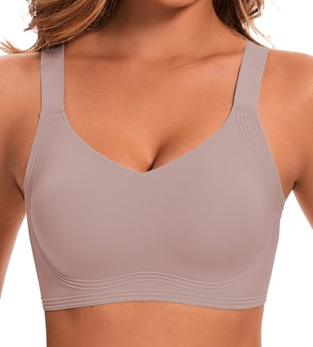 SERSARY BH Damen Ohne Bügel Push Up Große Brüste Starker Halt Seamless Bügelloser Stütz BHS Soft Bra Nahtloser BH ohne Buegel Gepolstert Vollschalen Minimizer Bralette,Grau,L von SERSARY